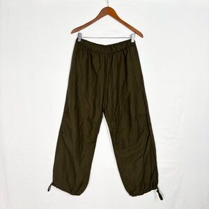 Enza‎ Costa Flight Drawstring Pants in Twill Green Size 2 USA Linen Cotton